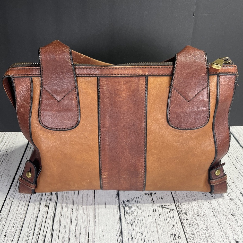 Vintage Fossil Reissue Satchel Handbag‎ Two Tone Leather - Picture 3 of 14